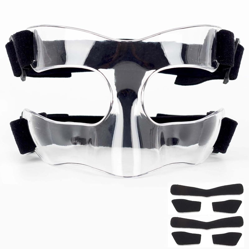 Fenduoer Nose Guard for Sports, Broken Nose, Adustable Face Mask with Foam Padding for Men and Women,Adult,Basketball,Baseball,Football,Softball Face Guard(Clear Half Face) - Image 1